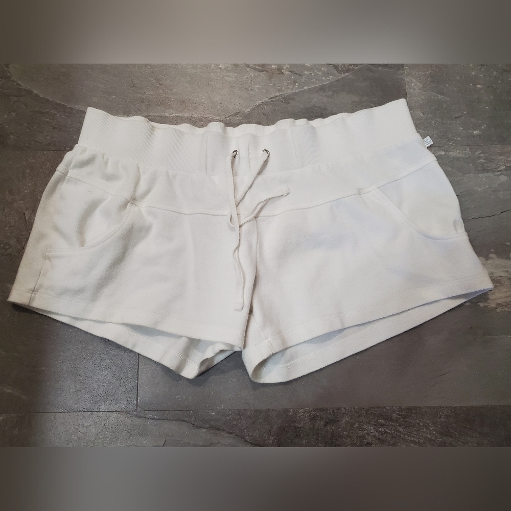 La Vie En Rose Aqua White Women's Mini Shorts. 2,5" Inseam. Size L.